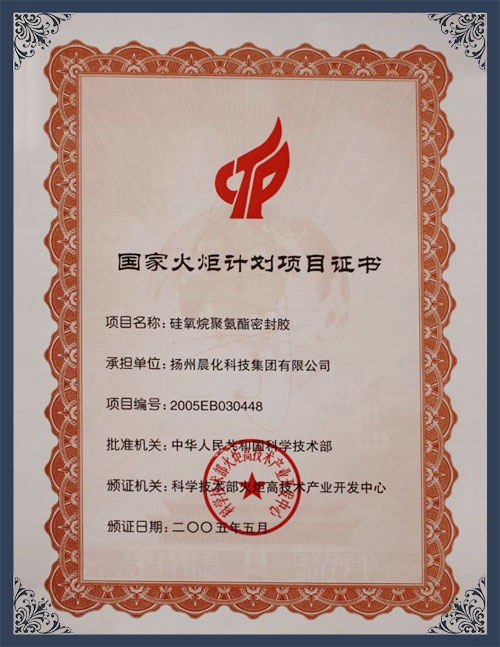 江蘇省火炬計(jì)劃項(xiàng)目證書(shū)